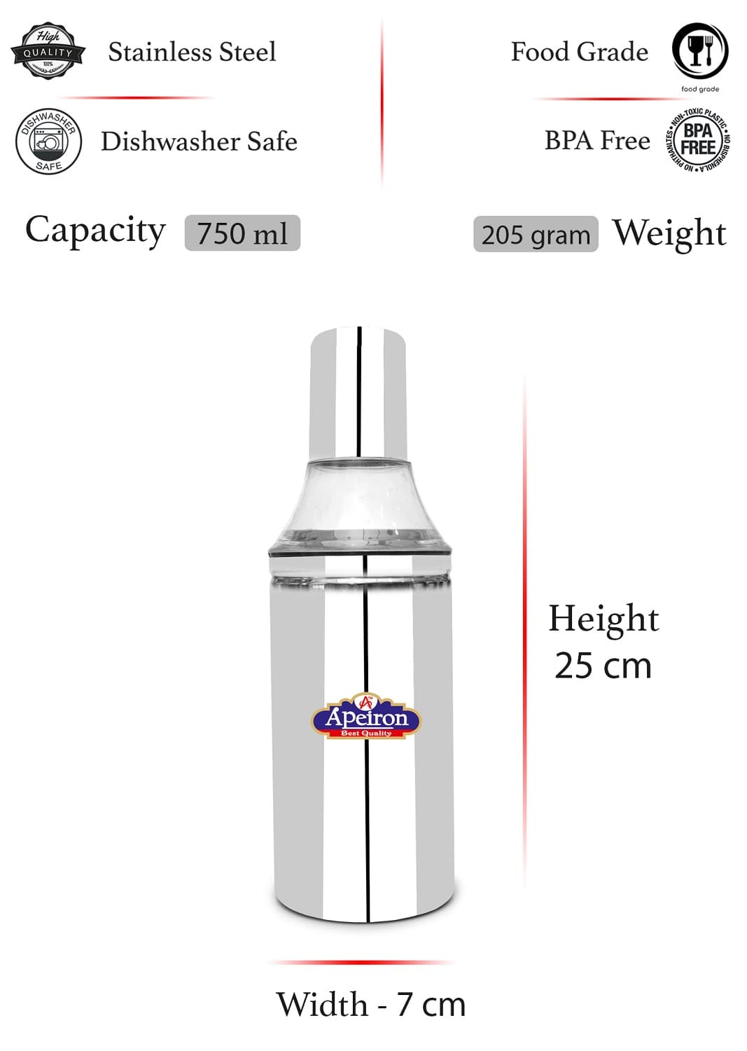 Stainless Steel Nozzle Oil Dispenser Without Handle (750 ML)