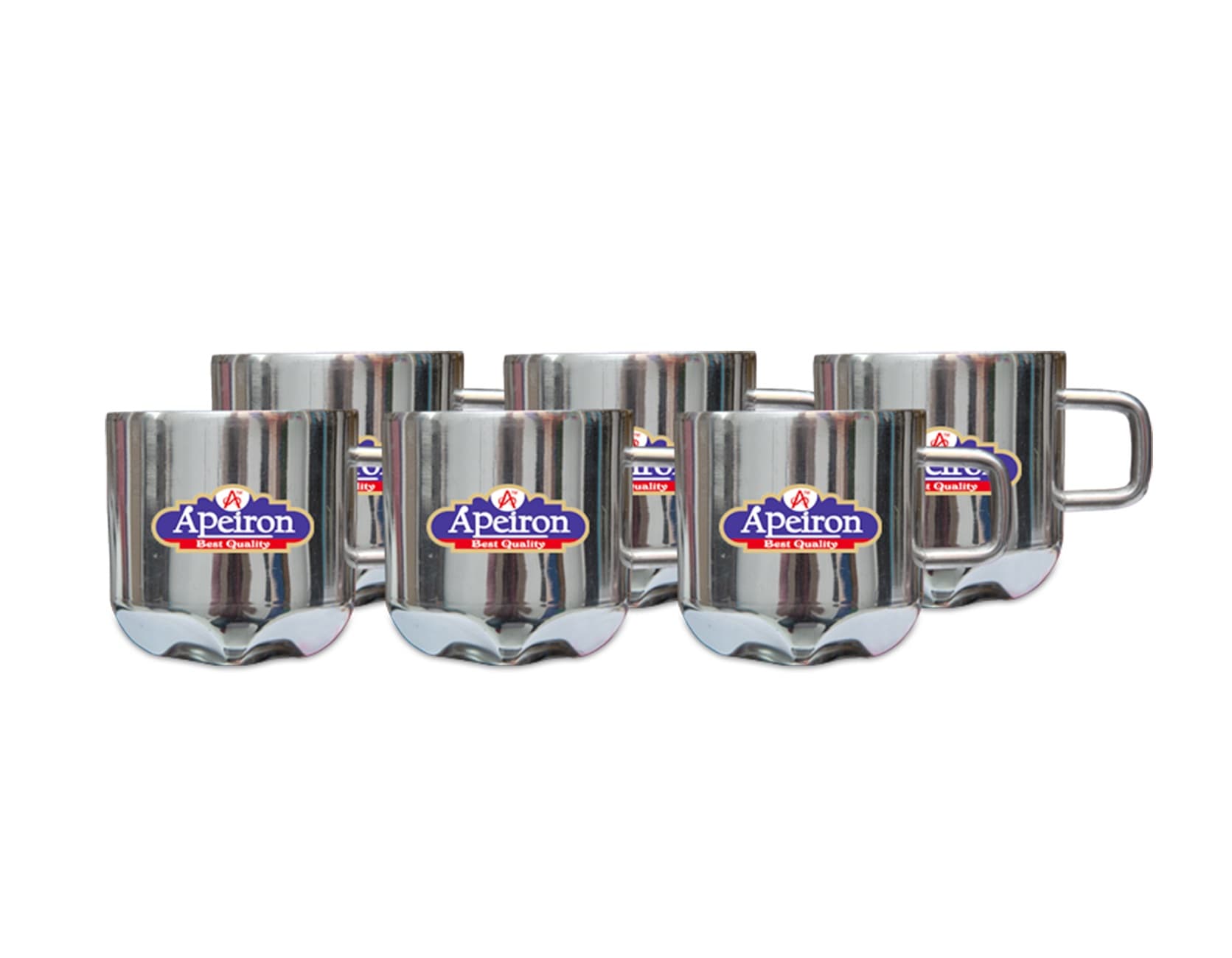Apeiron Stainless Steel Double Wall Tea Cup Coffee Cup 100 ML (Pack of 6) (Square)