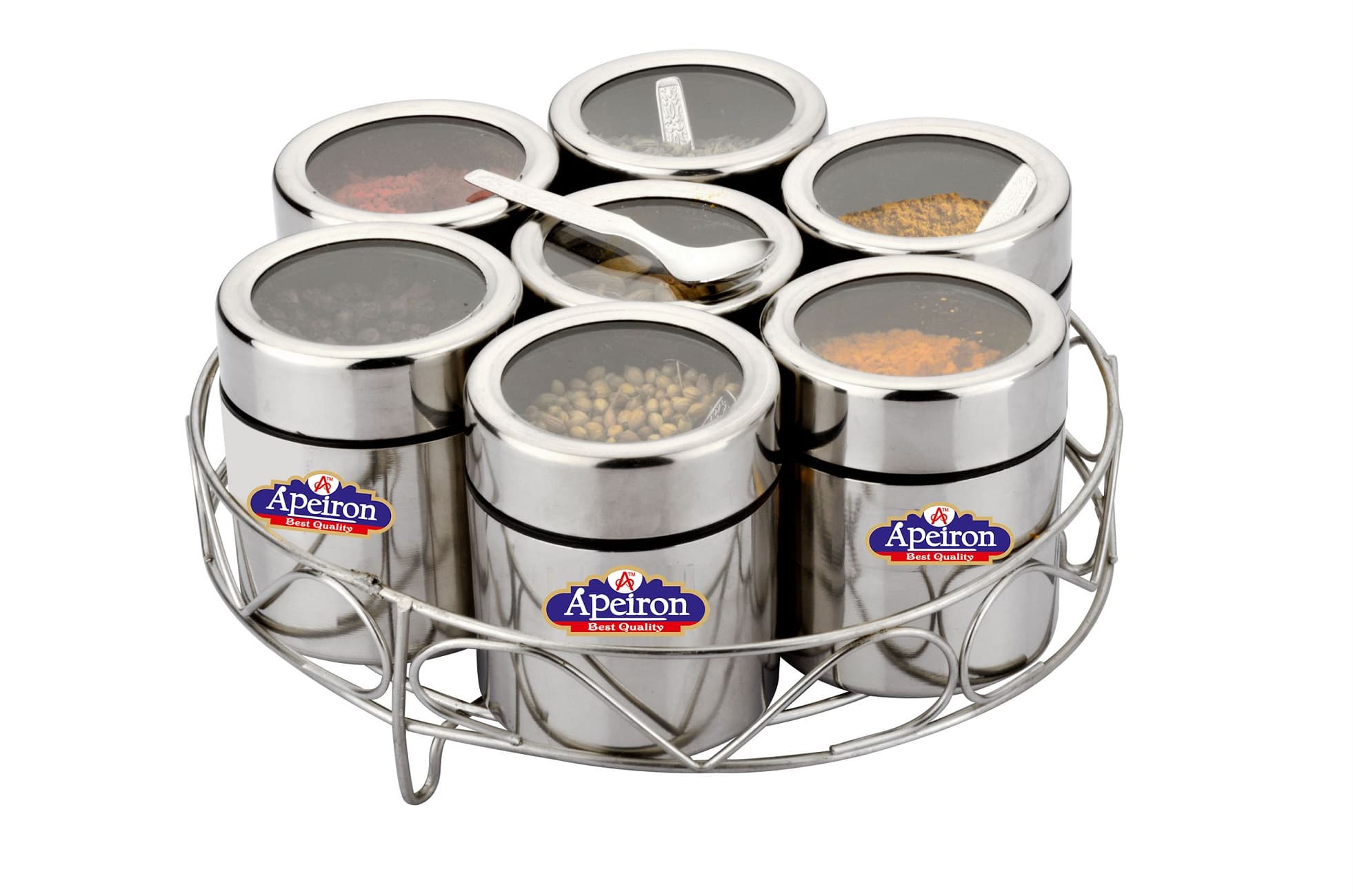 Apeiron Stainless Steel Spice Box | Spice Container | Masala Dabba | Dry Fruit Box | Kitchen Container | Storage Box | Storage Container 7 Container With Stand