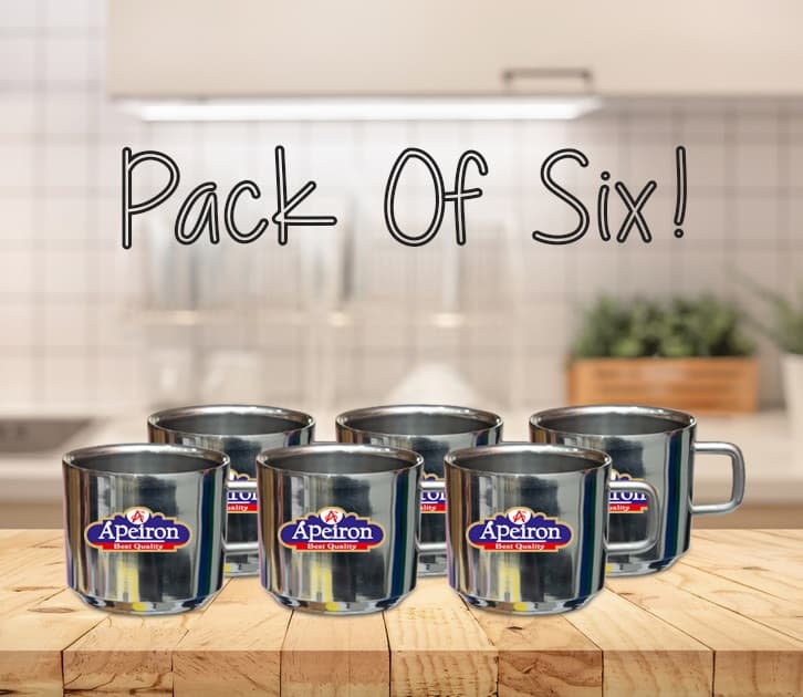 Apeiron Stainless Steel Double Wall Tea & Coffee Cup (Pack of 6) (Normal Plain)