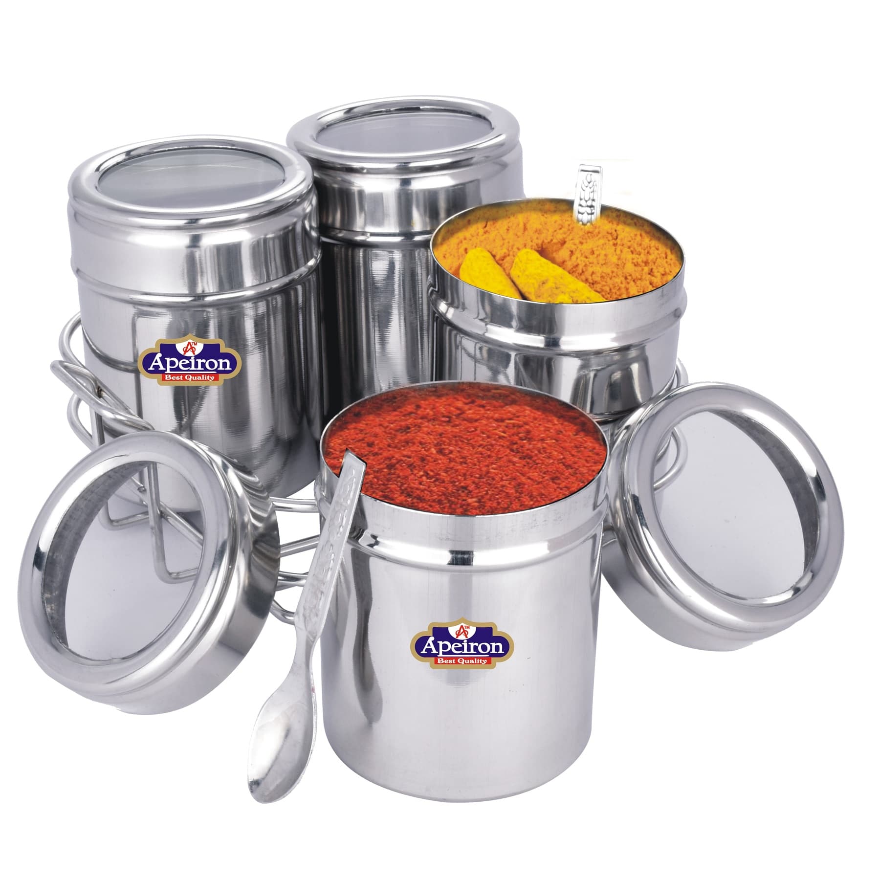 Apeiron Stainless Steel masala dabba/ spice container / utility container 4 Container With Stand