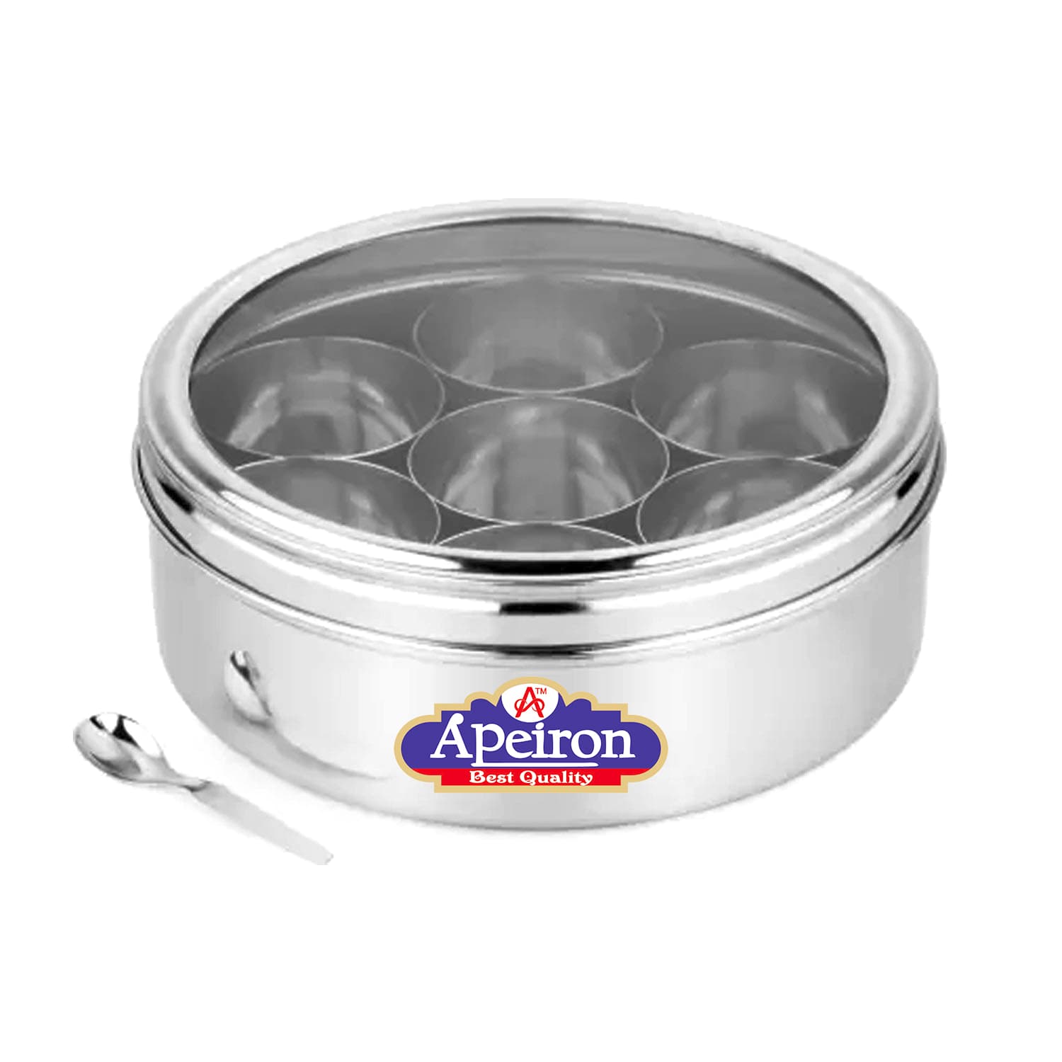 Spice Box/Masala Dabba/Spice Organiser/ ,100% Stainless Steel, See Through Lid with 7 Containers, and Small Spoon Spice Set (Steel)
