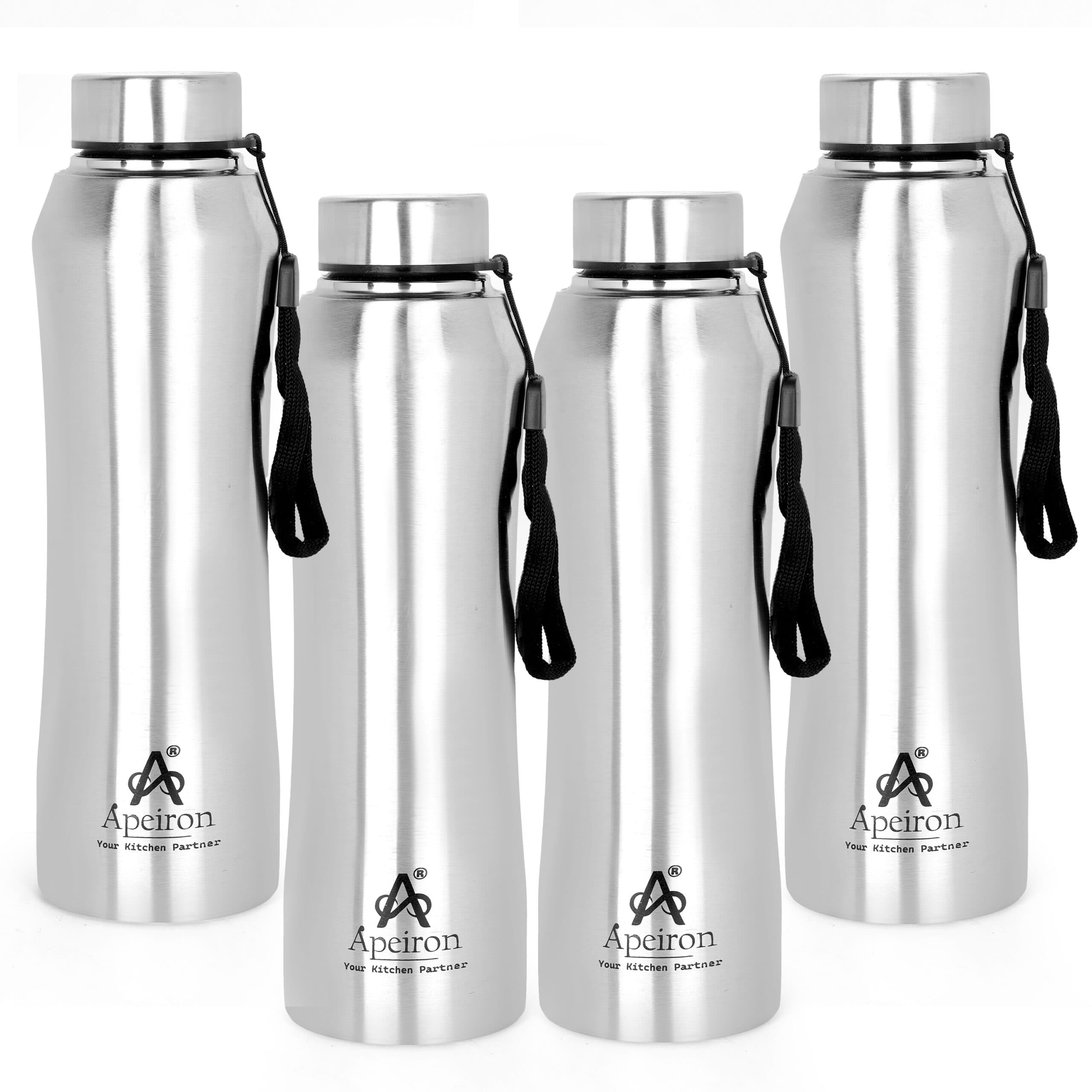 Apeiron Stainless Steel Silver Single Wall Leak Proof Diamond Fridge Water Bottle 1000ml Pack Of 4