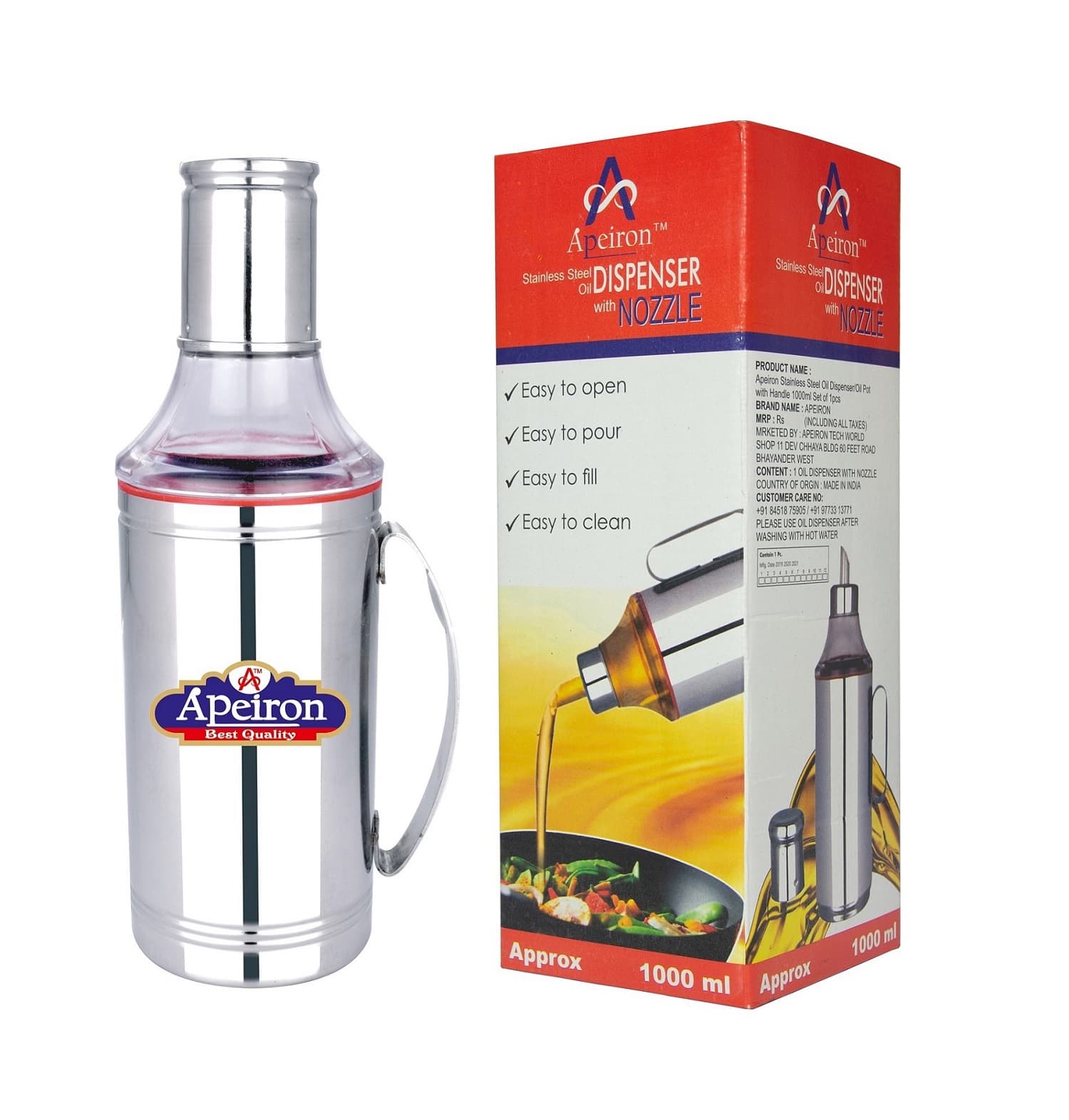 Stainless Steel Red Oil Dispesner With Handle 1000ml pack of 1