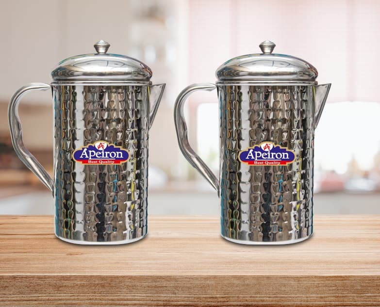 Stainless Steel Water jug with Lid and Handle, 2000 ML (Amphora pack of 2)