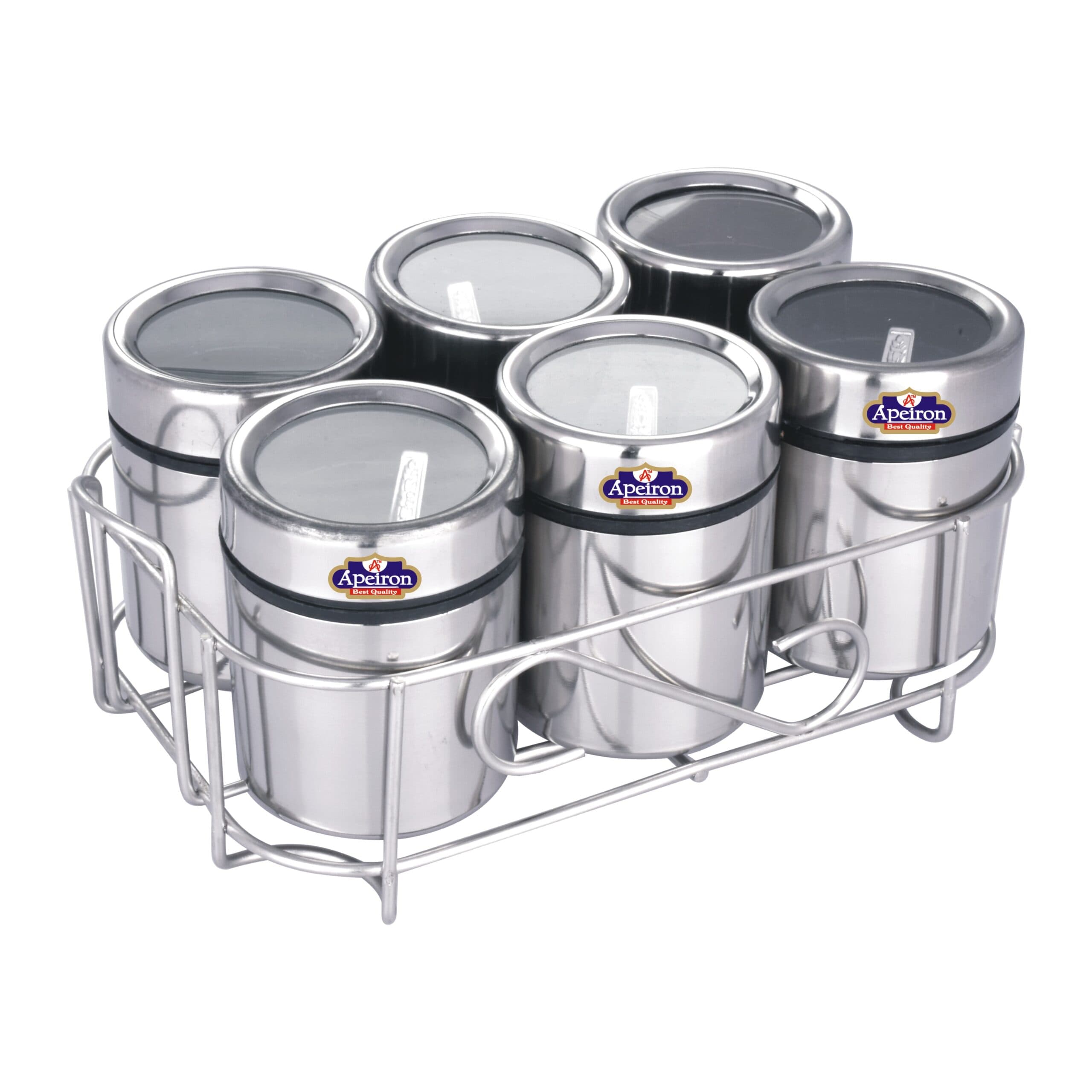 Apeiron Stainless Steel 6 Masala Dabba / Kitchen Container / Storage Container - 6 Container With Stand