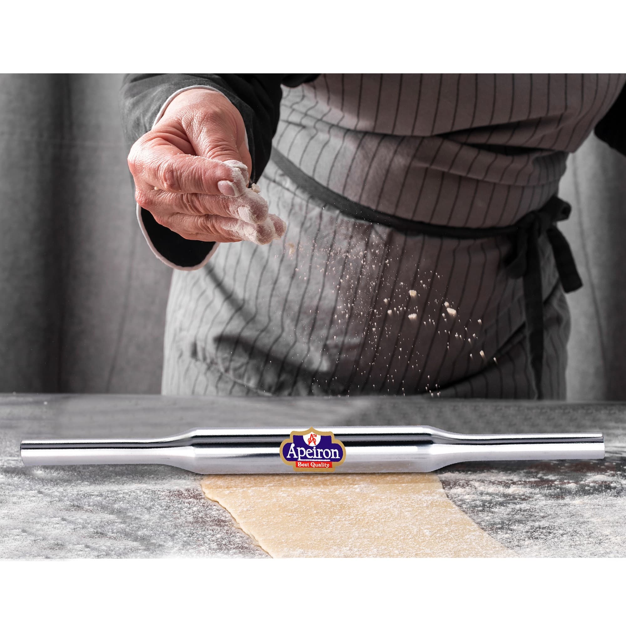 Apeiron Stainless Steel Silver Belan/Rolling Pin, 140gm, 33cm Pack Of 1