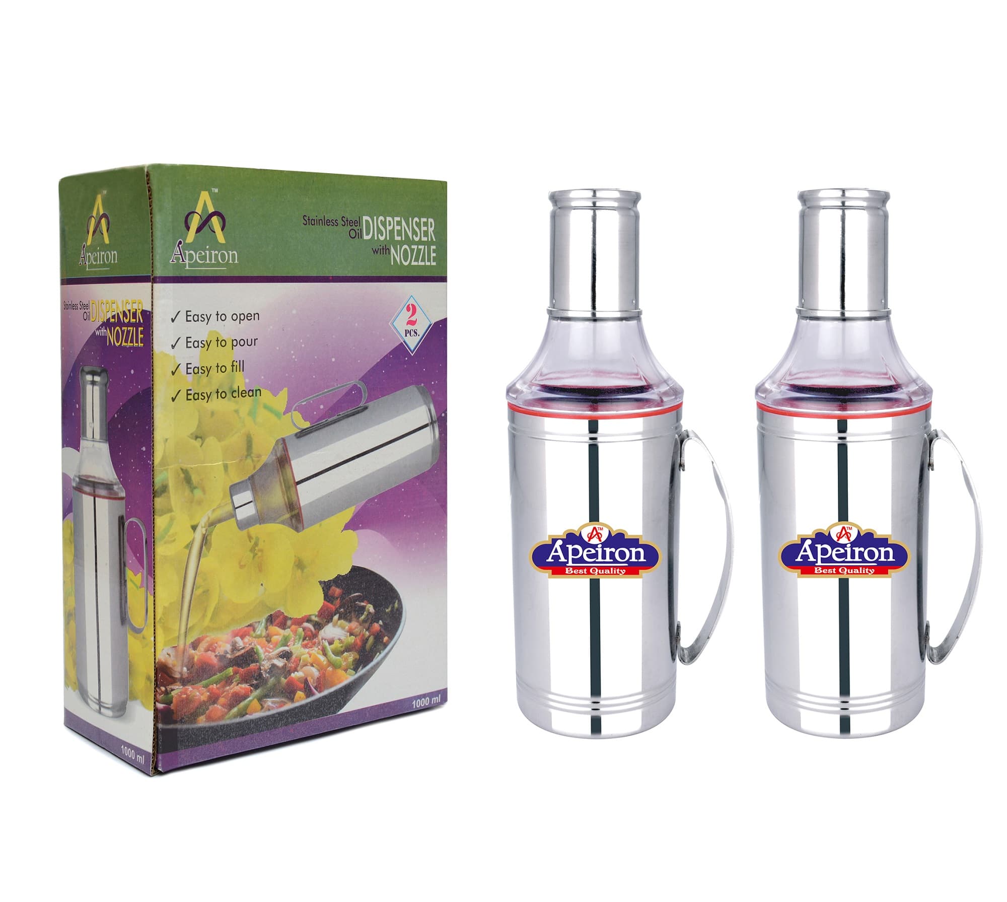Stainless Steel Red 1000 ml Cooking Oil Dispenser pack of 2