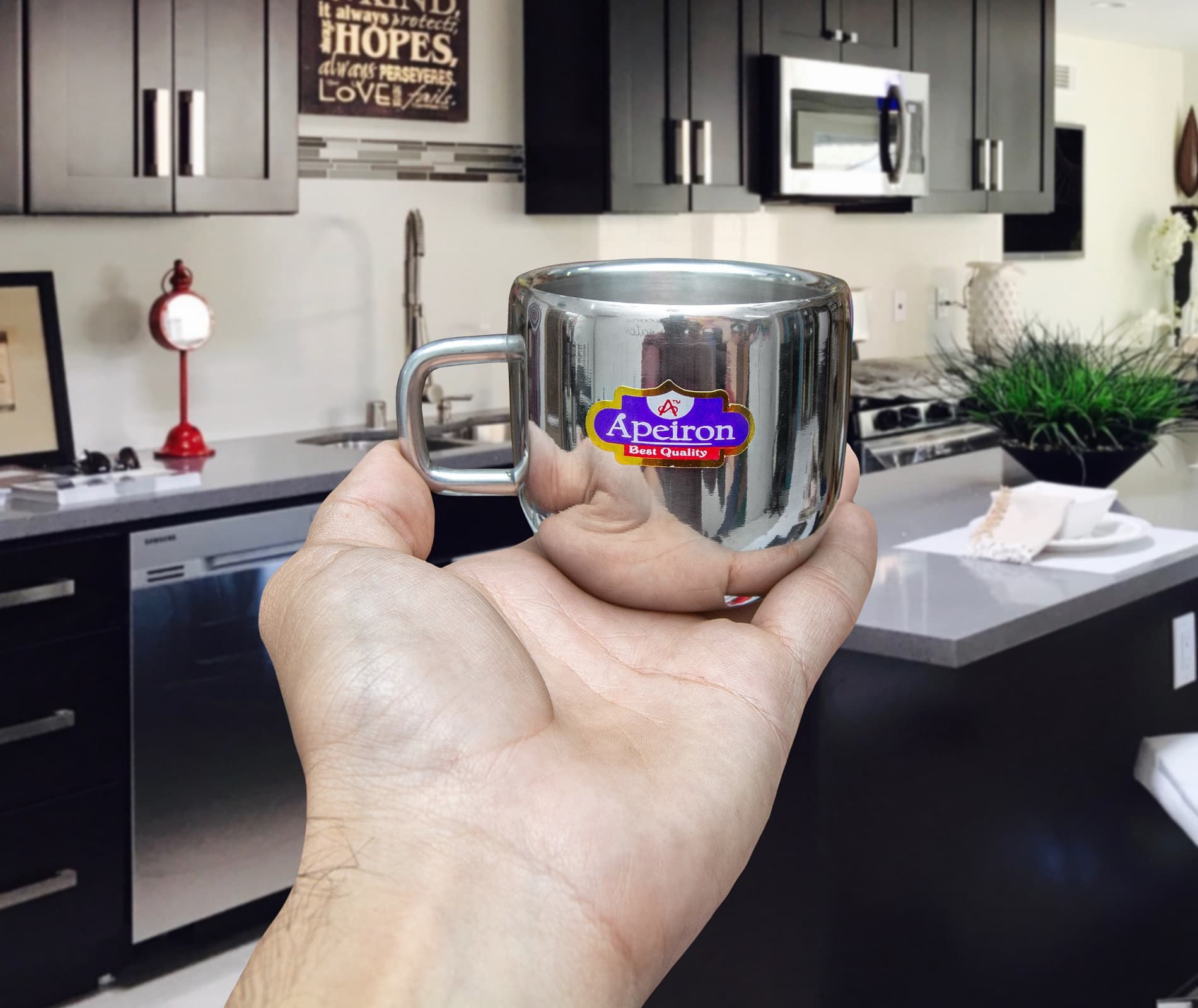 Apeiron Stainless Steel Double Wall APPLE SHAPE Tea & Coffee Cup (Pack Of 6)